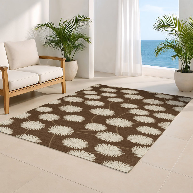 Tapis d'intérieur et d'extérieur brun Botanical, Rectangulaire 8 pi x 10 pi