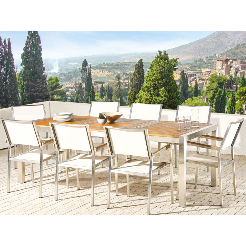 Lothen 8 - Person Eucalyptus Solid Wood Patio Dining Set Rectangular Table with Cushions Included, White