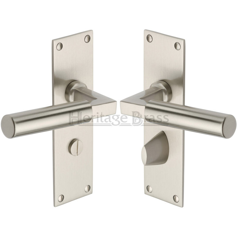 Heritage Brass Heritage Door Handle for Bathroom Bauhaus Design, Satin Nickel