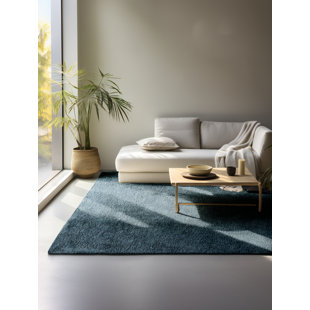Solid Colour Machine Woven Teal Area Rug