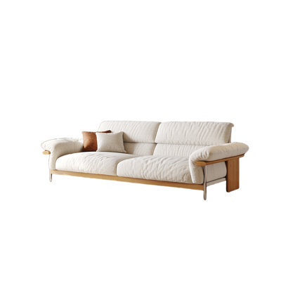 96.46"White linen-blend loveseat with throw pillows