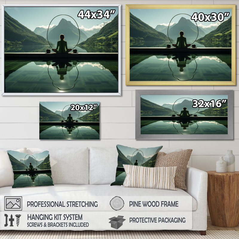 Yogic Balance horizon - Yoga, impressions sur toile, H 12 po x l 20 po x P 1 po, Cadre flottant doré