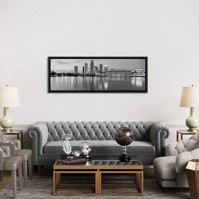 «Tampa Panoramic Skyline Cityscape», reproduction de photo sur toile en noir et blanc, H 20 po x l 60 po x P 1,5 po