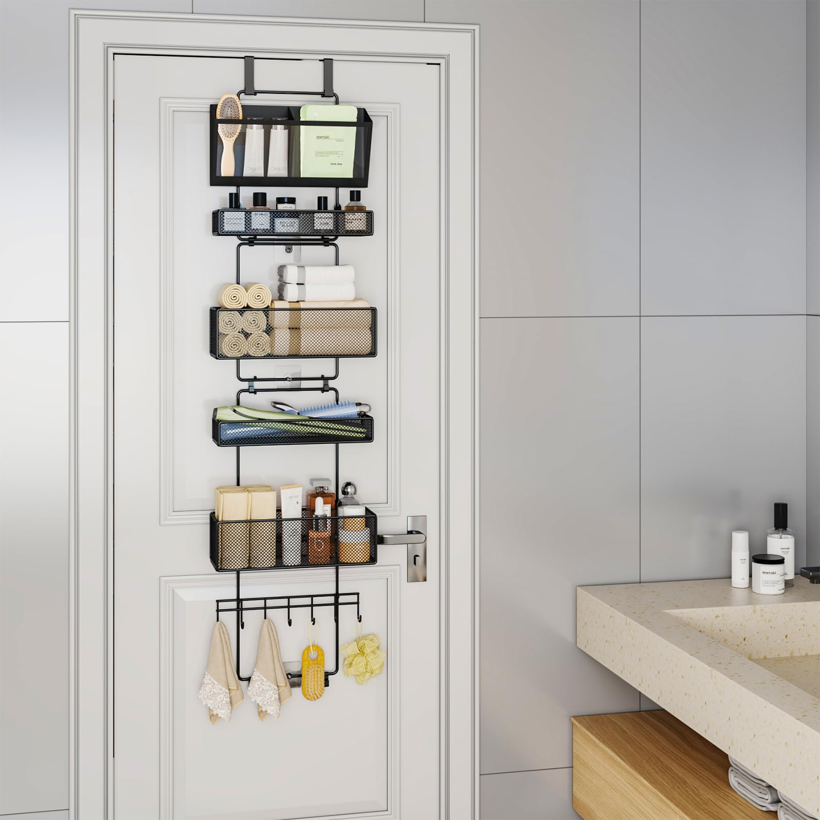 Over Door Organizer Hanging - 6 Tier Over The Door Storage with Visual Pockets \u0026 Hooks, with 4 Metal Large Capacity Baskets,Black chuangyanUS, image size:1600x1600