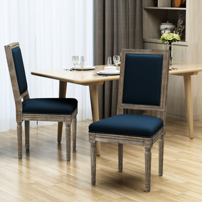 Paire de chaises de salle à manger en tissu bleu marine - confortables et 2 chaises à dossier solide, peu encombrantes