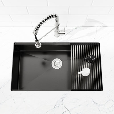 Black Undermount Sink 30"x19", Stainless Steel With Build & Cutting Board 30"x19" Sink, Functional Design Sound Absorbing