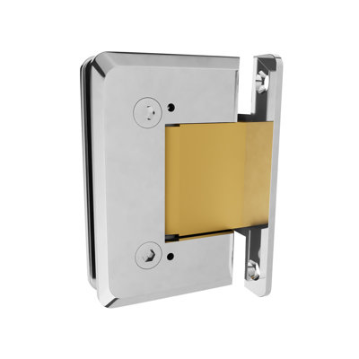 Charnière de porte de douche à fixation murale en verre de la série Premier 186A598D3D294254B03BA6973C6D5F88 avec plaque arrière en «H» en chrome poli avec accents en laiton