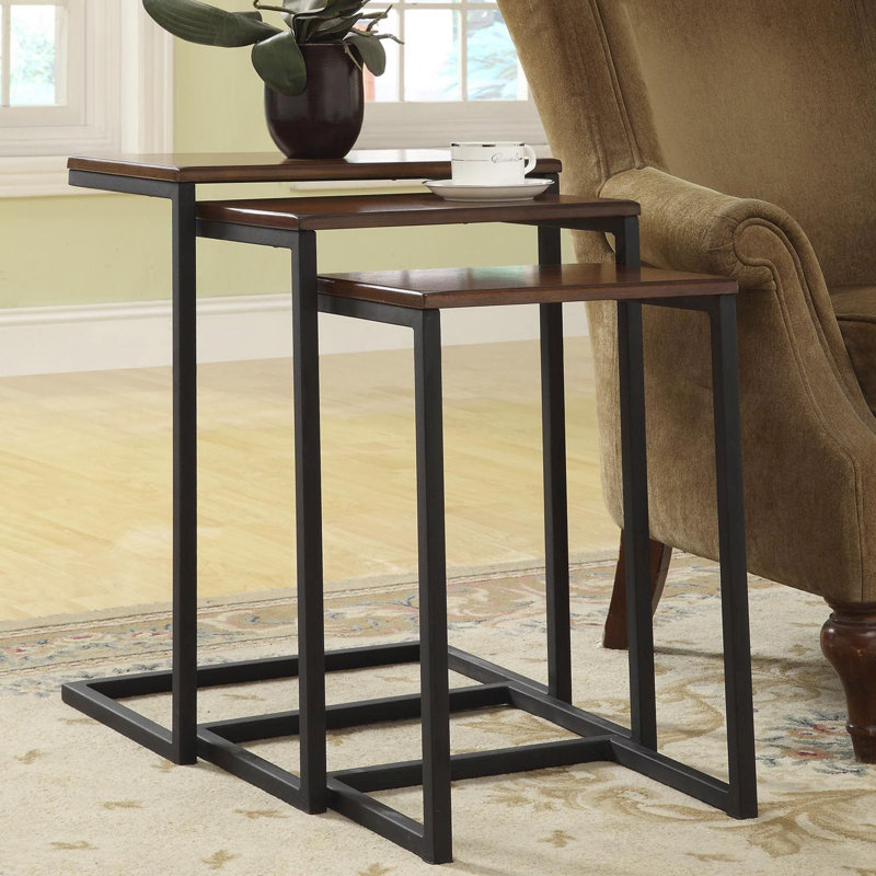 Kendrik 23.5" H x 18" W Solid Wood C-Table Nesting Tables (Set of 3) , Chestnut, Textured Black