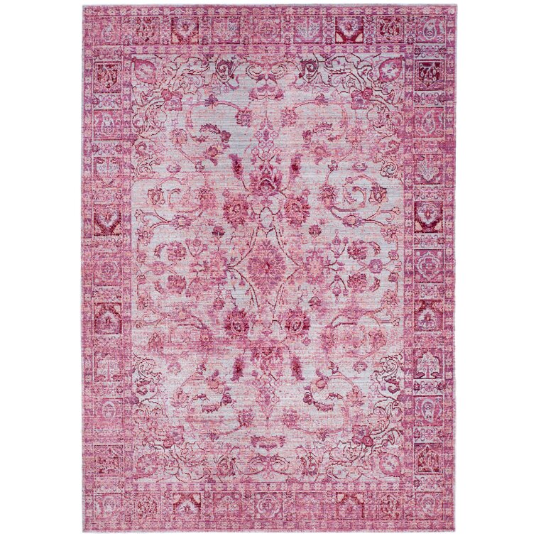 Lofland Oriental Distressed Medallion Pink Area Rug