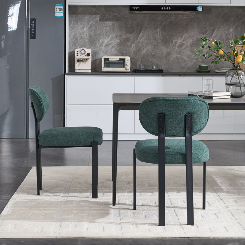 Ensemble de 2 chaises de salle à manger modernes rembourrées avec pieds en métal noir, Vert antique