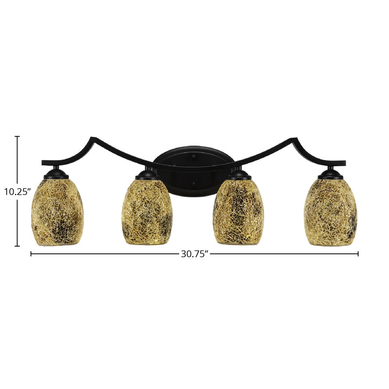 Zilo 4 Light Bath Bar Shown In Graphite Finish With 5" Black Fusion Glass, Black, Matte Black