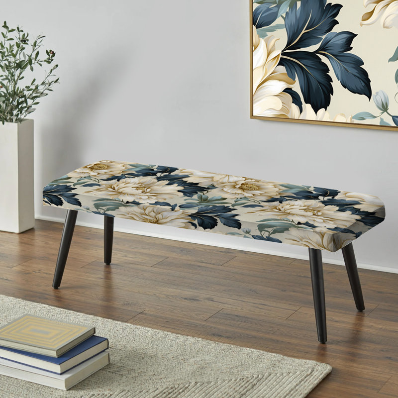 Contemporary Motifs Victorian Pattern I - Floral Upholstered Black Bench