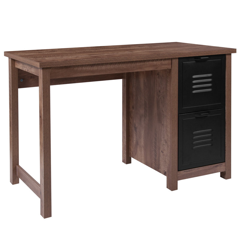 Ohler Crosscut Oak Wood Grain Finish Computer Desk with Metal Drawers