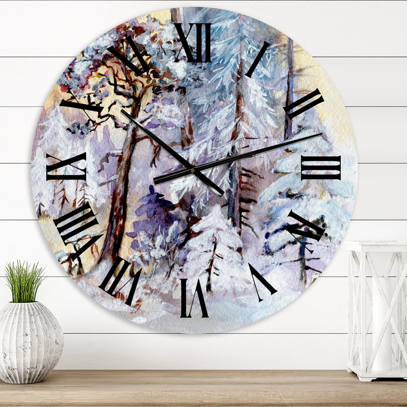 Horloge murale Winter Snowy Forest By The Lake - Lake House, Surdimensionné