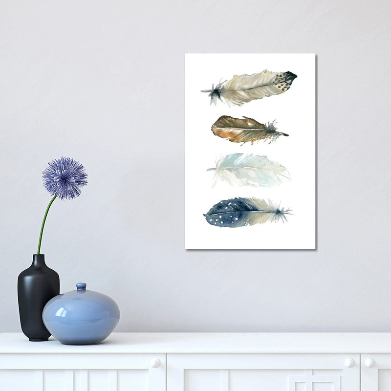Feather Collection I by Carol Robinson - Painting on Canvas, 20.32 cm H x 30.48 cm W, Wrapped Canvas
