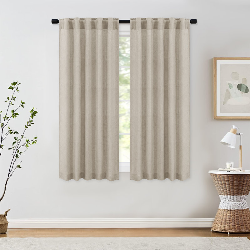 Toyoko Linen Blend Semi-Sheer Back Tab Curtains, Linen, 52" W x 63" L