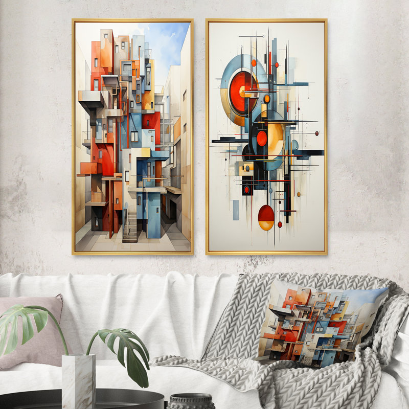 «Constructivism Geometric Exploration Systematic», 2 pièces sur toile, H 20 po x l 24 po, Encadrement doré