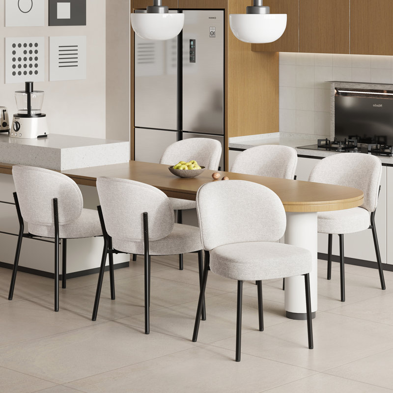 Upholstered Dining Chair with Thick Cushioned Seat, Beige