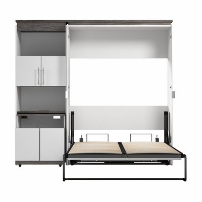 Lit escamotable Armiead avec tablettes et plateau coulissant
