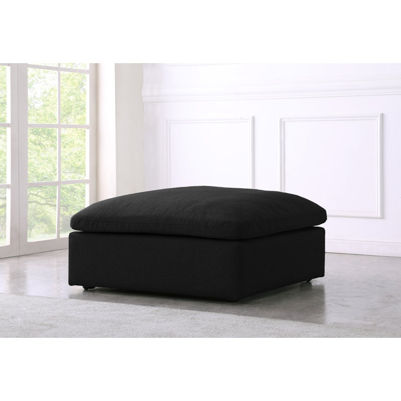 Sachel Upholstered Ottoman, Black Linen Textured Fabric