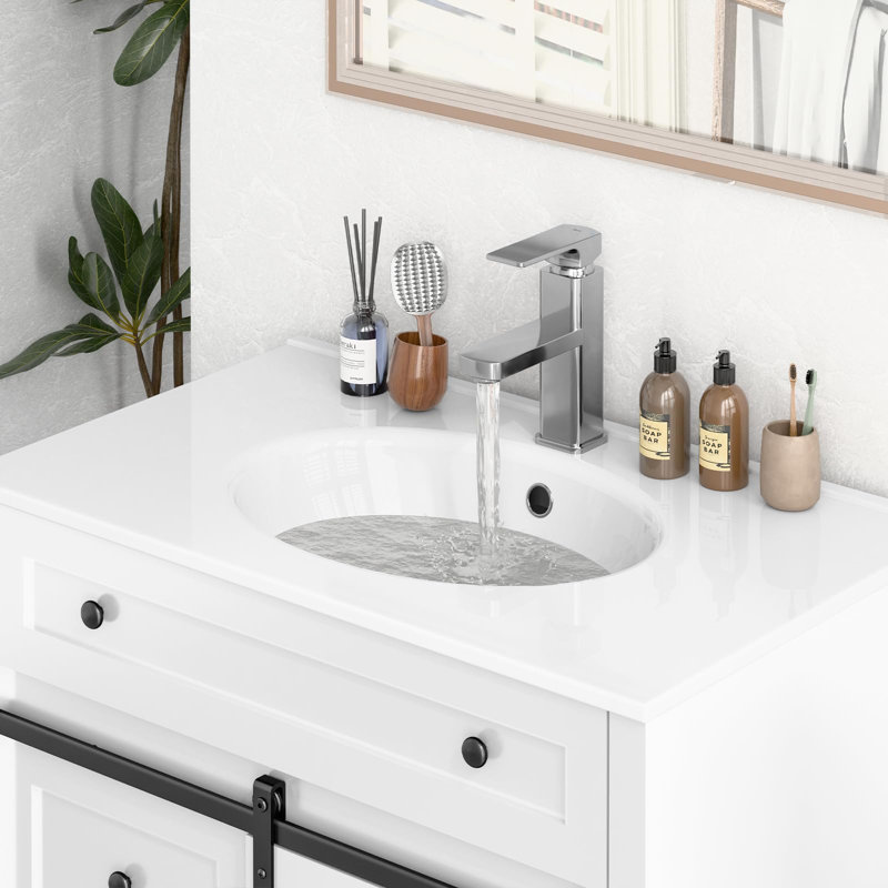 Bathroom Vanity With Sink Faucet Combo, White, 36"
