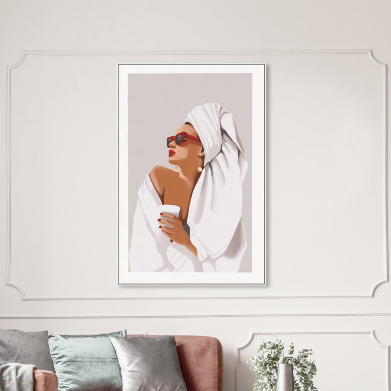 «Her Morning routine» - impression, Toile encadrée, H 45 po x l 30 po, Blanc