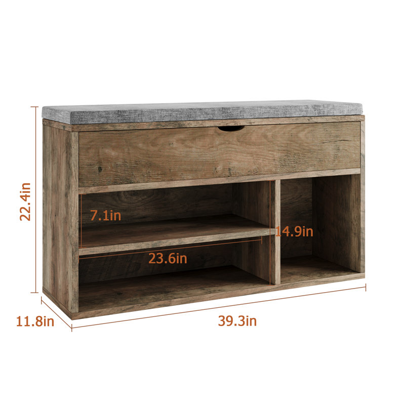 Shoe Bench With Cushion And Adjustable Shelf, Brown