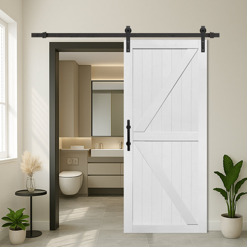 MDF Barn Door Easy Assembly -Solid Slab Covered with Water-Proof PVC Surface with Hardware Kit, 36" x 84", White