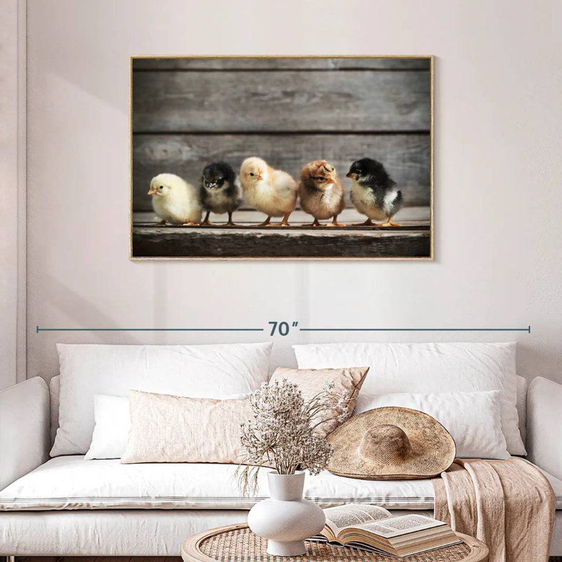 Rangée de poussins, Cadre flottant en bois naturel, 43 po x 29 po