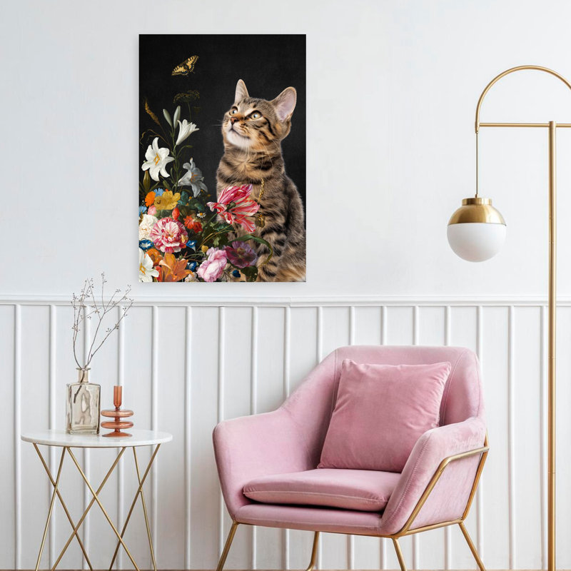 Art contemporain, chat, chats et papillons, H 24 po x l 16 po