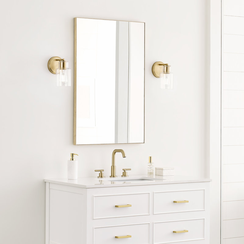 Satin Brass and Clear Glass Single Light Vanity Sconce