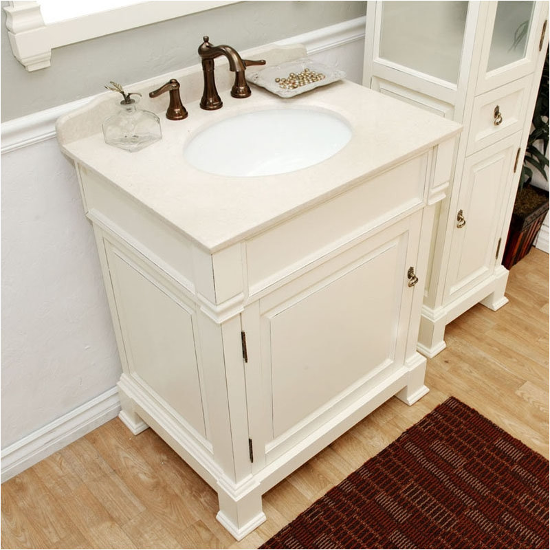 Louviere 30'' Single Bathroom Vanity with Marble Top, Cream White
