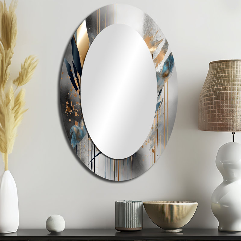 Abstract Shapes And Infinity Lines II - Large Oval Wall Mirror On Metal, 36" x 24"