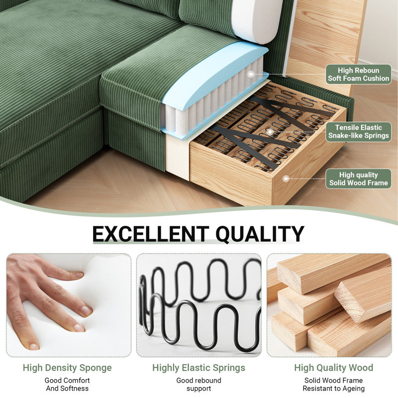 Modern Corduroy 2 Seater Sofa with Ottoman | Wayfair