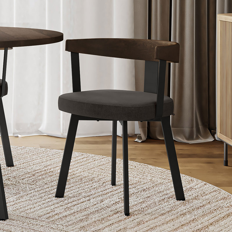 Drees Dining Chair with wooden backrest and arms, Charcoal Grey/Black