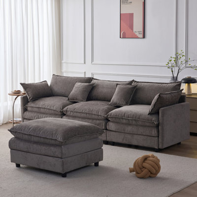 105" Modular Sectional Couch,Upholstered Soft Chenille Fabric Sofa,3 Seater With Ottoman L Shape Sofa