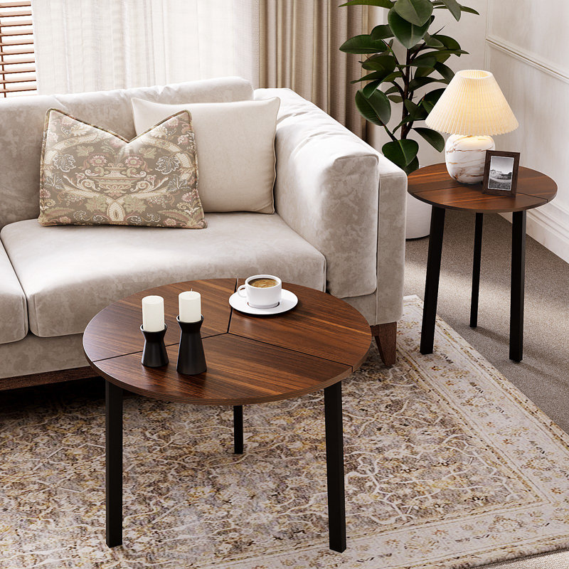 Nesting Coffee Table, Brown Wood, Black