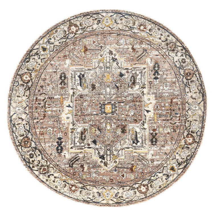 Rippeon Vintage Medallion Power Loom Performance Brown Rug