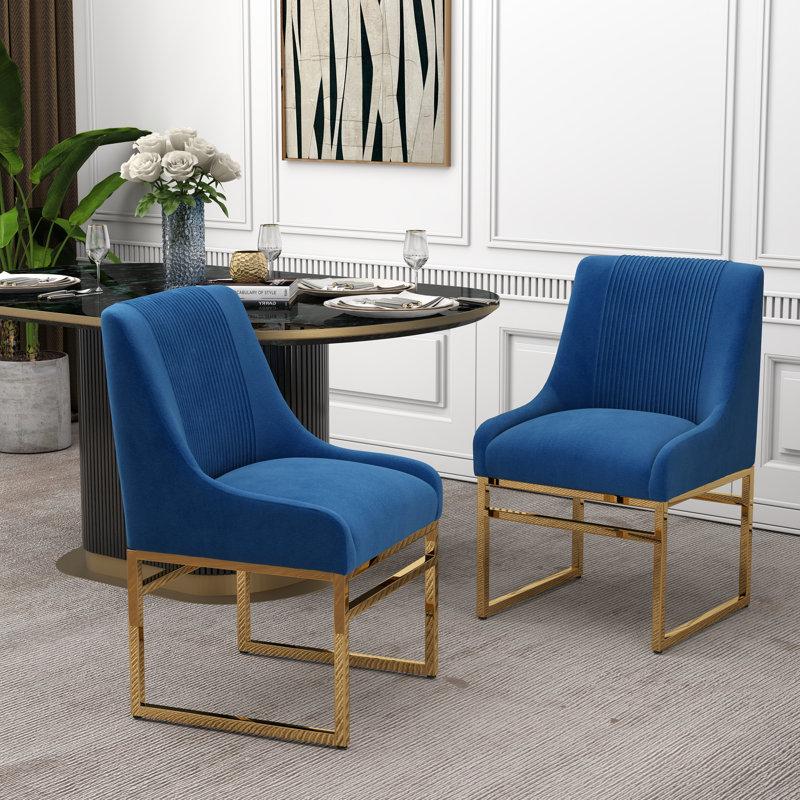 Zanthia Tufted Velvet Side Chair Dining Chair, Navy, 2