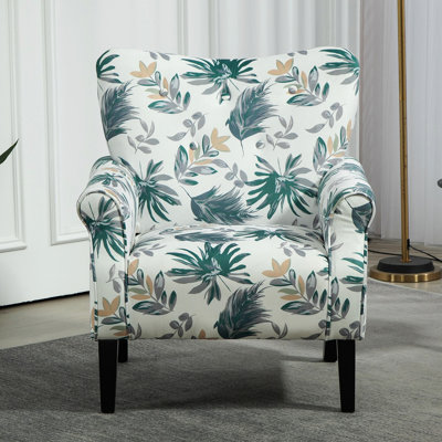 Mid-Century Modern Wingback Accent Chair, Upholstered Fabric Armchair with Sturdy Wood Legs, High-Back Padded Club Chair for Living Room Bedroom Offic