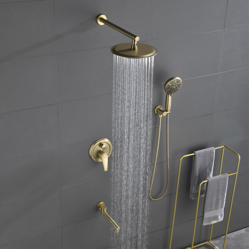 Rain Shower System With Tub Spout 3 Function Shower Faucet Set Contain 10 Inch Shower Head And Handheld Shower Trim Kit Valve Cartridge Included