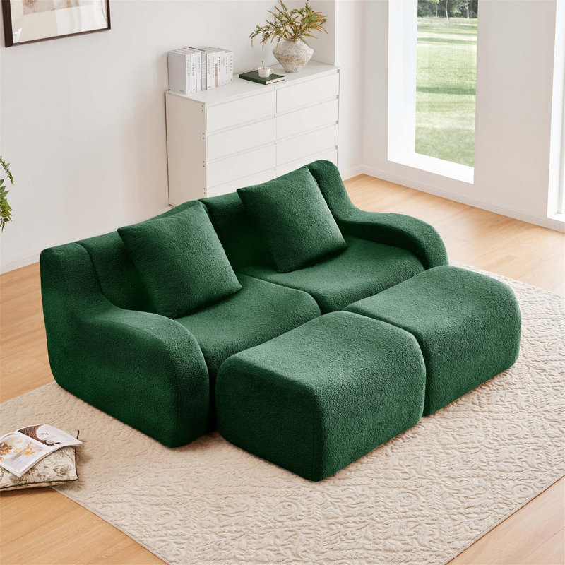 Canapé doux et désossé avec conception antidérapante, sans assemblage, accoudoirs courbés et support ergonomique pour les salons et les chambres