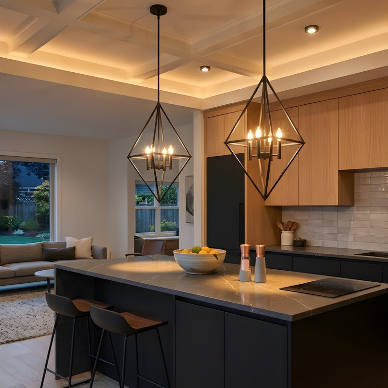Luminaire suspendu géométrique unique à 4 lumières, Noir