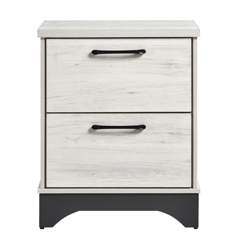 Table de chevet 2 tons moderne en chêne blanc et gris pour la chambre à coucher, glissière à roulement lisse, poignées noires, table de chevet contemporaine pré-assemblée, tiroirs, décor