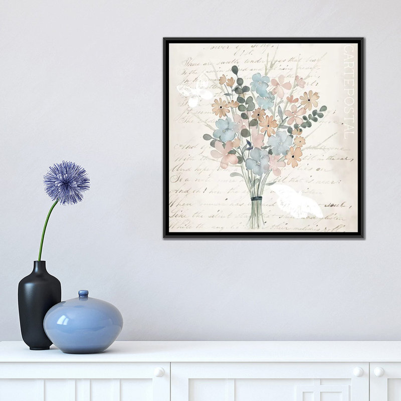 « fleurs pastel i », impression sur toile, H 18 po x l 18 po x P 1,5 po, Toile avec cadre noir, Pas de tapis