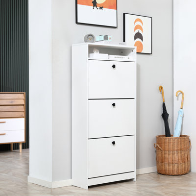Armoire à chaussures mince, armoire de rangement à chaussures tendance avec 3 grands tiroirs rabattables et une surface supérieure spacieuse pour les petits articles