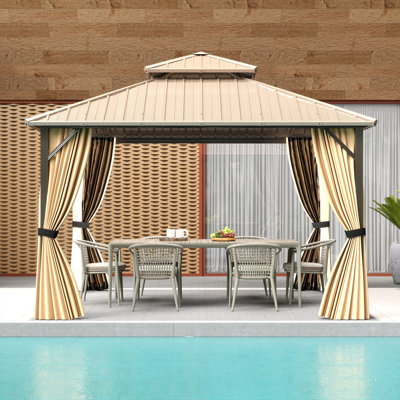Pavillon de jardin 12 po x 12 pi avec toit en métal galvanisé robuste à double toit