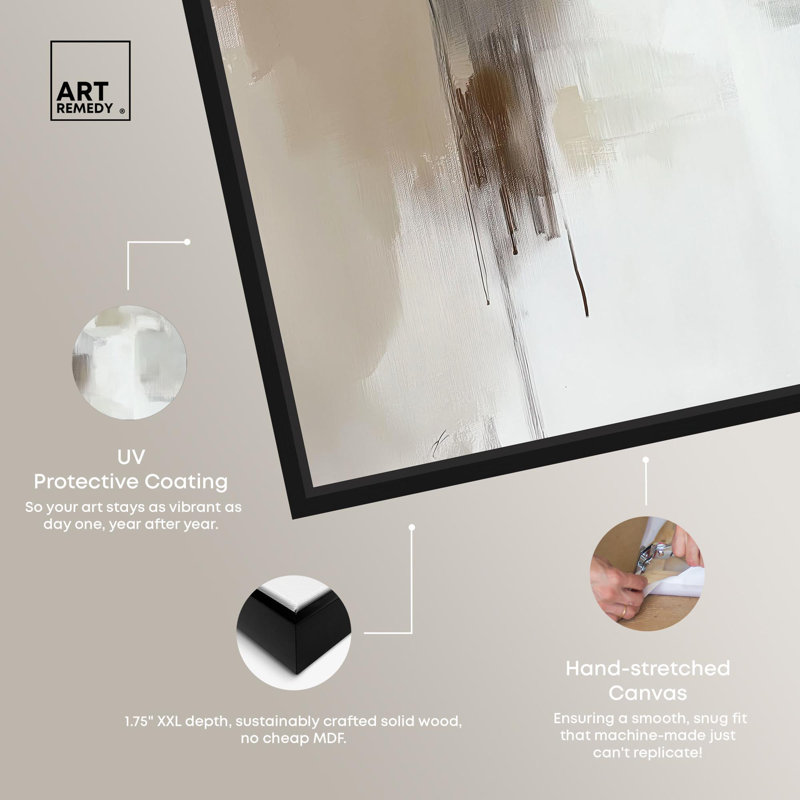Desolate Symphony I Canvas Minimalist Abstract by Art Remedy, Black Floater Framed, 25" H x 25" W x 1.8" D
