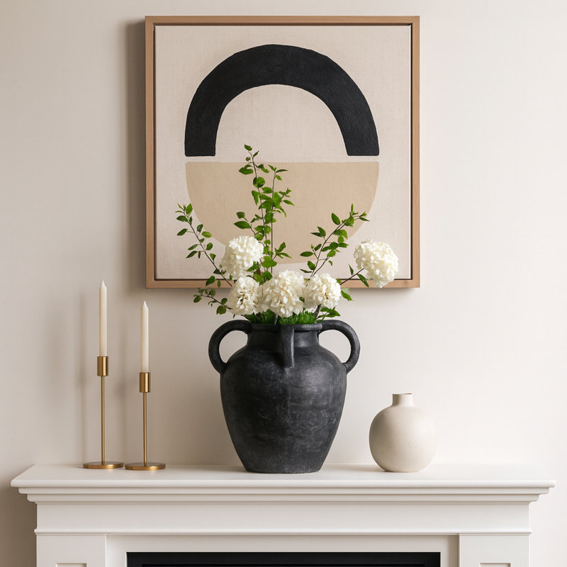 Vase de table en terre cuite rustique avec poignée pour décoration intérieure - vase de style pot de fleurs pour le salon, le bureau et l'entrée