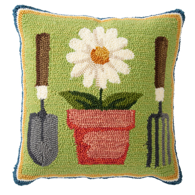  Hooked Polypropylene Square Garden Tools Throw Pillow